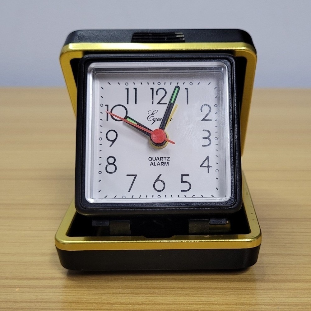 ClockEquity Quartz‎ Folding Travel Alarm Clock Black Case Glow In Dark Tested